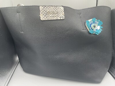 Black Leather Guess Large Purse Snake Print Sequent Turquoise