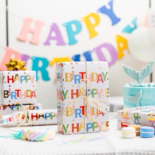 Colorful Wrapping Paper Roll, Happy Birthday Gift Wrap - 17 In X 32.8 Ft - 1 