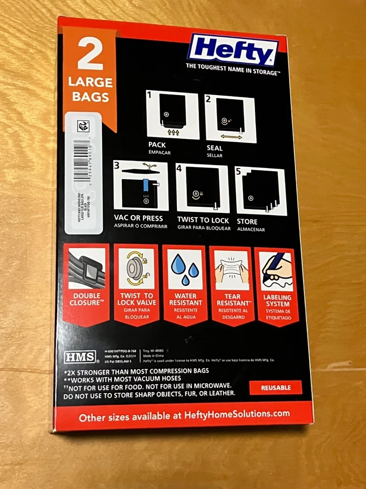 NEW Hefty Max Shrink-Pak Portable Closet & Garage Organizer Bags-Set of 2 Large - Image 3 of 4