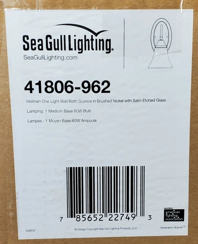 Sea Gull Lighting Holman Wall/Bath Sconce, Brushed Nickel Satin Glass 41806-962 - Picture 3 of 4