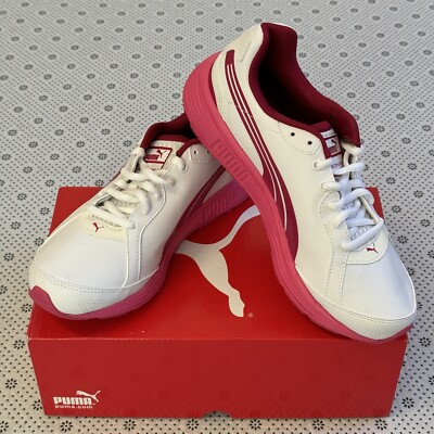 Puma Descendant SL Lace Up Flat Trainers Sneaker UK4 EU37 Weiß Pink Lila