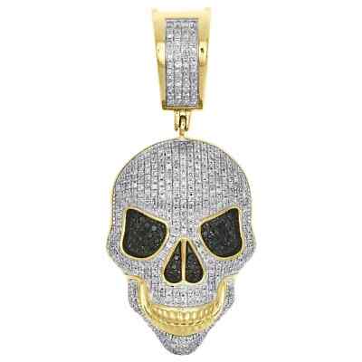 3Ct Lab Created Diamond Round SKULL Pendant 14K Two Tone Gold Plated 