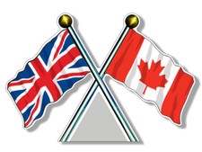 5" UK and Canada flags on poles decal sticker