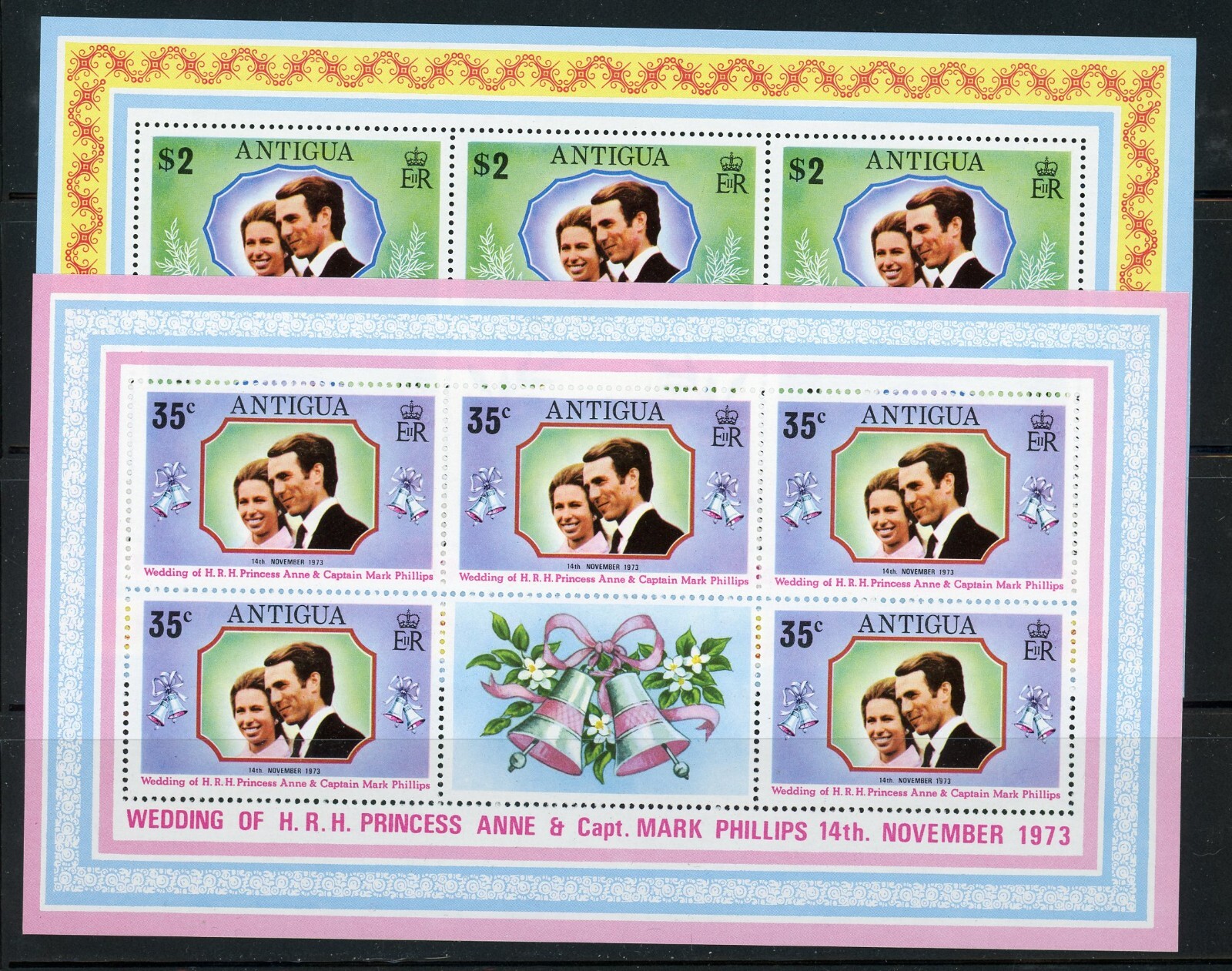 ANTIGUA 321-22 SG370-71 MNH 1973 Royal Wedding set of 2 sheets of 5 CV ...