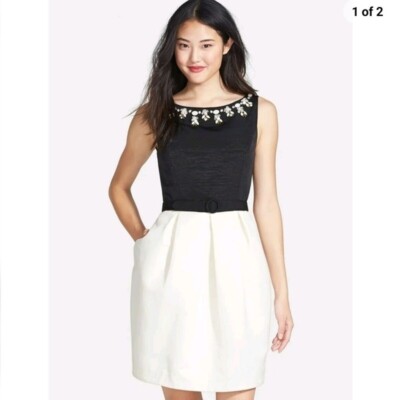 Eliza J Embellished Neck Colorblock Tulip Dress Black & Ivory Size 6 MSRP  $178 | eBay