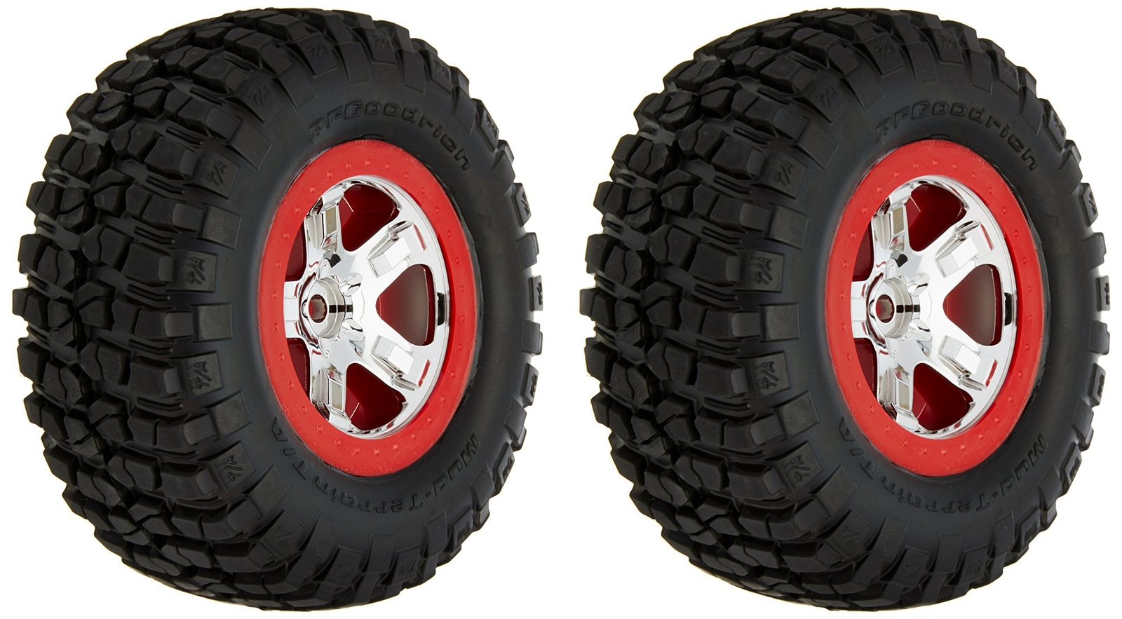 Traxxas 5867 BF Goodrich Mud-Terrain T/A KM2 Tires Pre-Glued on Chrome, Red Bead