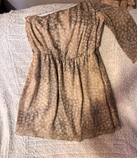 GUESS Women's XL Beige/Brown Geometric V-Neck Long Sleeve Fit & Flare Mini