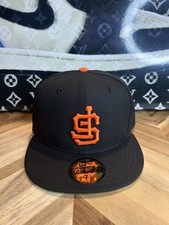 New Era Upside Down Logo San Francisco Giants Black Fitted Hat Rare 7 1/4