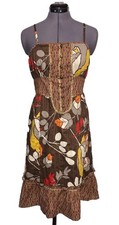 Vtg Y2K Boho Dress Floral Sundress Brown Cotton Ruffle Hem Festival Kenzie M