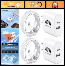 Fast Charging 40W Dual Port USB-C Wall Charger  10FT Type C Cable - 2 Pack for