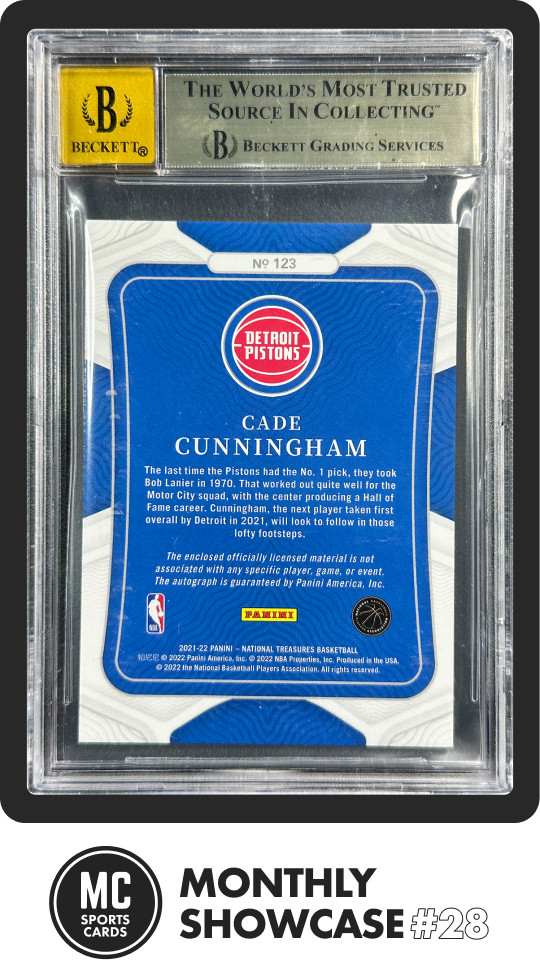 CADE CUNNINGHAM BGS 9.5 2021 NATIONAL TREASURES #123 ROOKIE PATCH AUTO RC 18/49 view 2