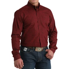 Cinch Men's Long Sleeve Button Down Burgundy Shirt MTW1347149