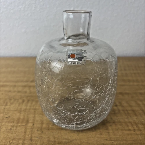 Vintage Blenko Clear Crackle Glass Vase Hand Blown
