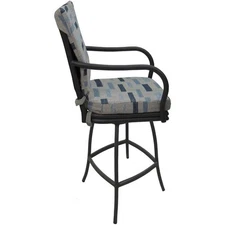 Outdoor or Indoor Counter 26" Bar Stool - Ofir -B-W Blue Beige Fabric-Gray Frame