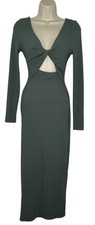 Mink Pink Sage Green Long Sleeve Ribbed Stretch Midi Dress Size Small