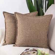 Set of 2 Linen Pillow Cover 18x18 Decorative Cushion Pillowcase Light Brown