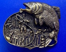 Fishermans gift - Fish Trout Fishing Fisherman 1982 Great American Belt Buckle