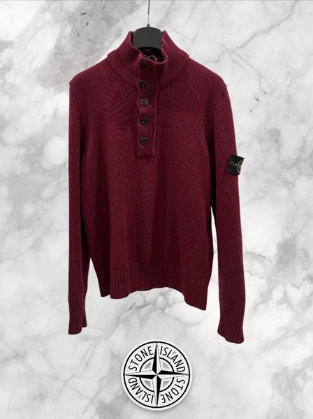 Stone Island Knit Jumper Burgundy Size M Half Button Sweater Badge