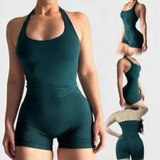 Womens Seamless Sports Set Halter Bra High Waist Shorts Yoga Gym Outfit