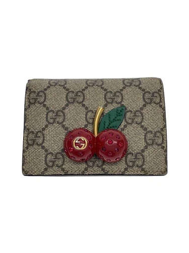Portefeuille GUCCI Plié GG Supreme Compact Cerise PVC Beige Motif Total Occasion