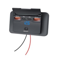 ON Off Switch 4 Ports USB Car Charger Total 72W, DC 12-24V, Blue Voltage Light