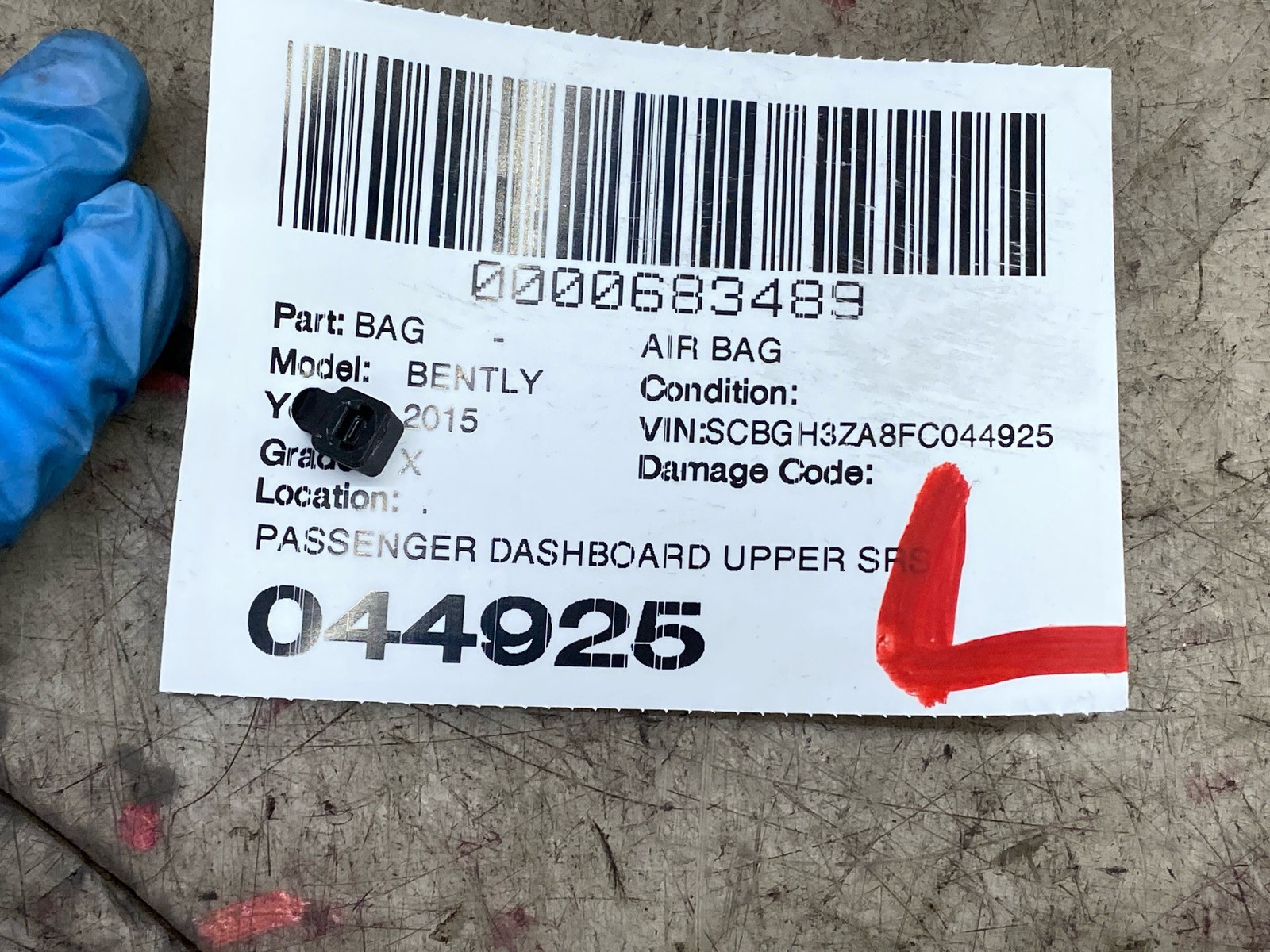 2015 BENTLEY CONTINENTAL PASSENGER DASHBOARD UPPER SRS AIR BAG 3W0880204G OEM