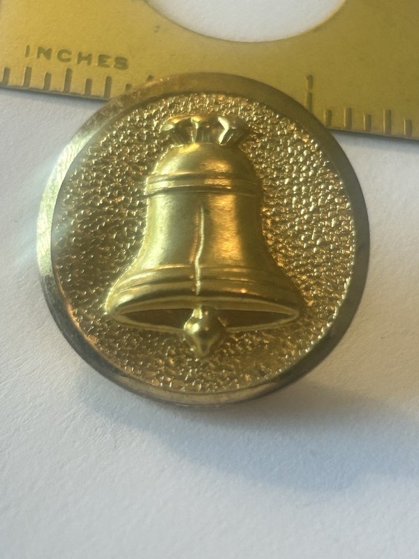 Vintage 7/8" Metal Picture Button, Liberty Bell Waterbury Backmarked Albert’s