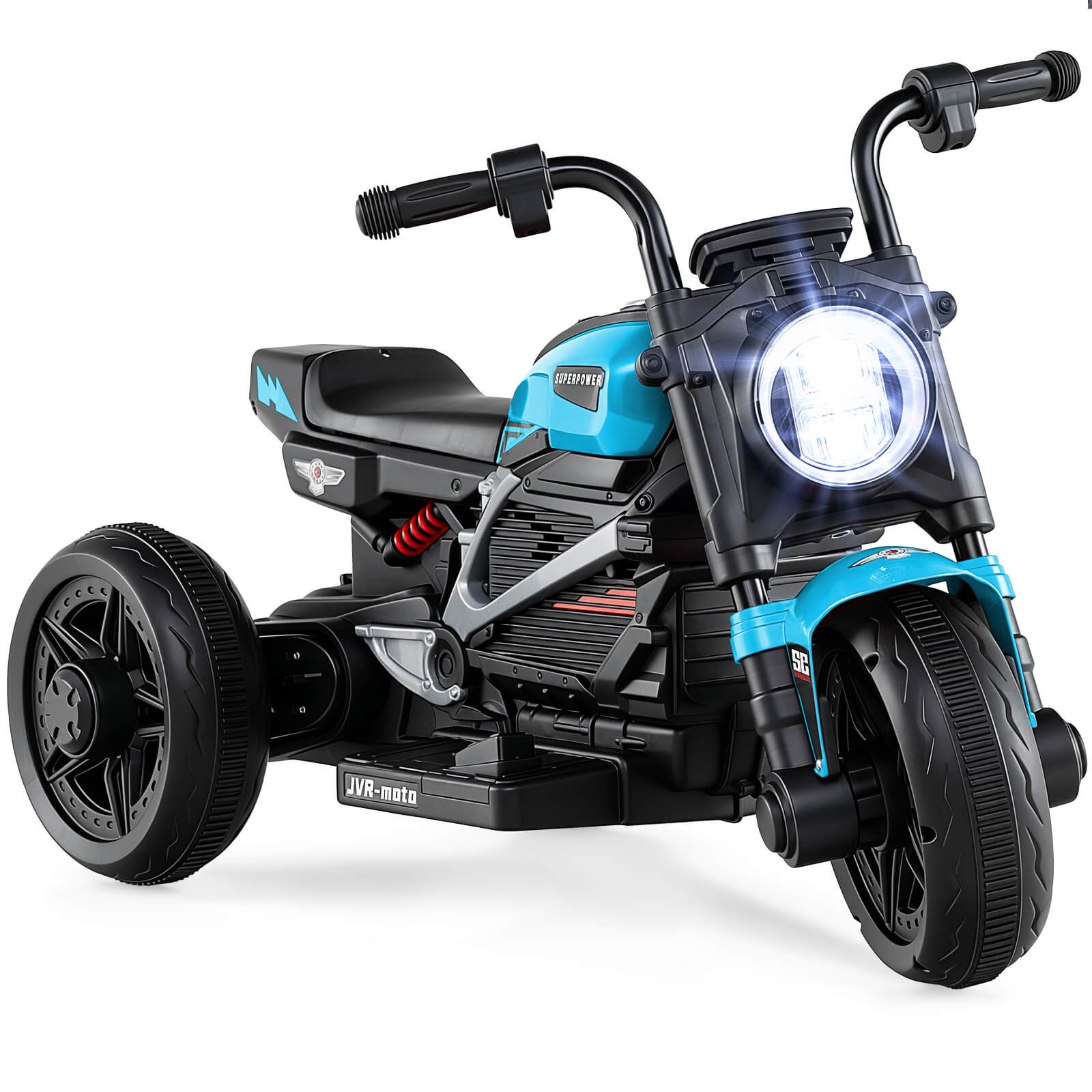 6V Kids Motorcycle w/Song,Story,LED Headlights,Accelerator Pedal & 3 Wheels,Blue
