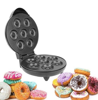 Donut Maker 1000W Makes 7 Doughnuts Mini Donut Baker Machine US Plug 110V Black