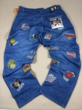 Vintage UNK NBA Teams Patch Denim Designer Jeans Mens Size 38x34 NWT RARE