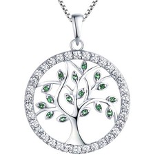 YL Damen Lebensbaum Anhänger mit Kette 925 Sterlingsilber Simulierter Smaragd...