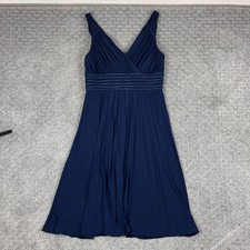 Suzi Chin for Maggy Boutique Dress Womens 6 Navy Pleated Cocktail Midi Party