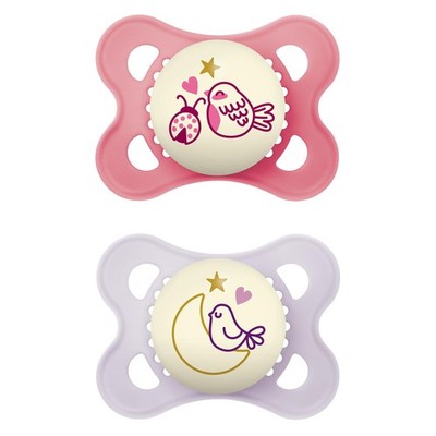 MAM Original Night, Binky for 0-6 Months, 2 Count (Pack of 1), Pink / Purple 