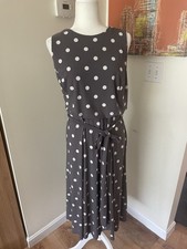 LAUREN Ralph Lauren Sleeveless Fit & Flare Grey Polka Dot Midi Dress 16 NWOT
