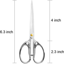 6.3" All Stainless Steel Office Scissors,Ultra Sharp Blade Shears,Sturdy Shar...