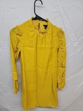 Ann Taylor Womens Yellow Dress Size 00  Ruffled Sleeve Mock Neck Workwear Shirt
