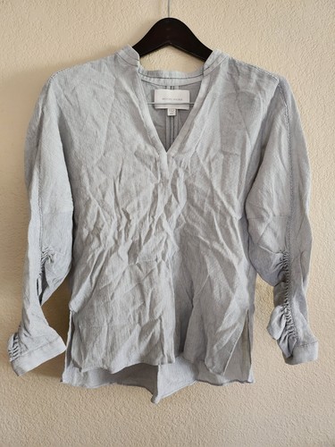 Brochu Walker Blouse Top Shirt V Neck Relaxed Ruched Sleeve Gray SZ XS - Picture 1 of 10