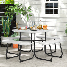 Square Picnic Table Bench Set for 4-8People with Umbrella Opening Patios, Garden