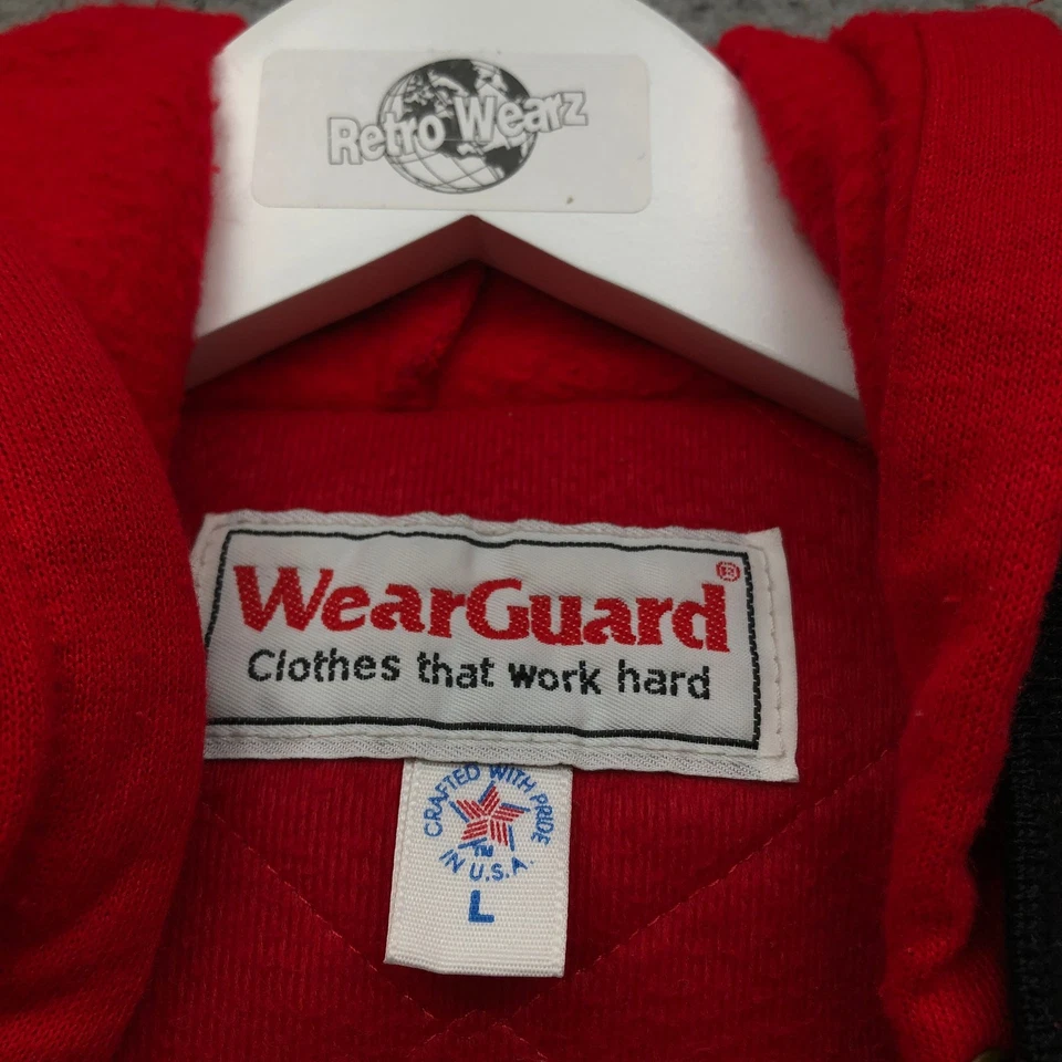 复古 80 年代 Wear Guard 校队轰炸机夹克男式大号黑色红色 Snap Hood David — 第 3/4 张图片