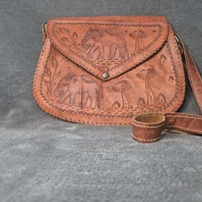 vintage hand tooled leather purse Elephants