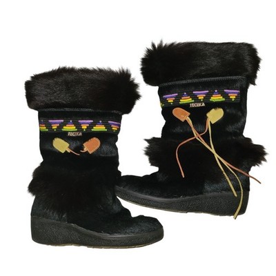 Tecnica Moon Boots Black Faux Fur Pony Hair Embroidered Apres Ski Italy sz 37