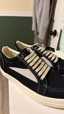 Rick Owens Men's Black & White Canvas Lace Up Sneakers EU 47 Casual Comfort
