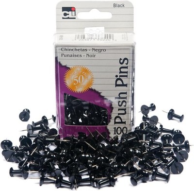 Push Pins 100-Pack Black - Charles Leonard Heavy Duty Tacks for Office Bulletin