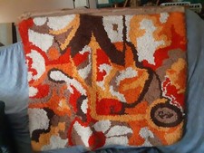 MIDCENTURY MODERN LATCH HOOK WALL RUG HANGING ABSTRACT ART 37"Wx33"T MULTI-COLOR