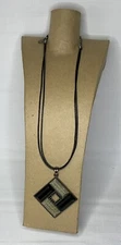 Lia Sophia Square Black and Gray Stone 12-16" 2-Cord Leather Necklace