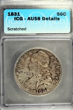 1831 - ICG AU58 Details (SCRATCHED) Capped Bust Half Dollar!!#B18695