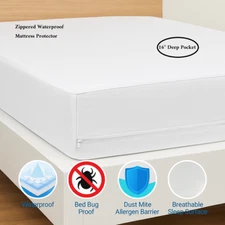 Zippered Mattress Cover Protector Deep Pocket 16" Waterproof Fabric – All Sizes