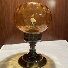 Pepper & Hope Candle Lamp Amber Glass Silver Plated Base England 1960’s