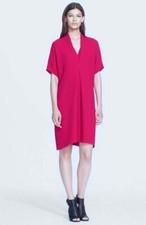 VINCE Pink Magenta Double V Pleated Drop Shoulder Tunic Shift Dress XS = 0/2 💗