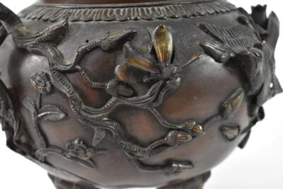 工芸品 Japanese Bronze Glazed Vase with Handles Antique Japanese Bronze Handled Vase/Urn Birds & Foliage | eBay